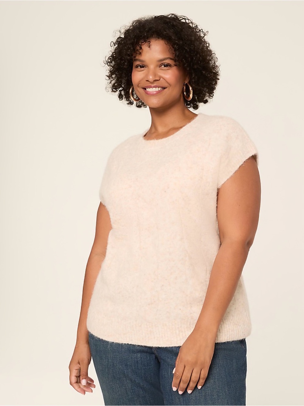 Lane Bryant Cable Knit Sweater Vest Women's Size 14/16 Cream/Oatmeal
